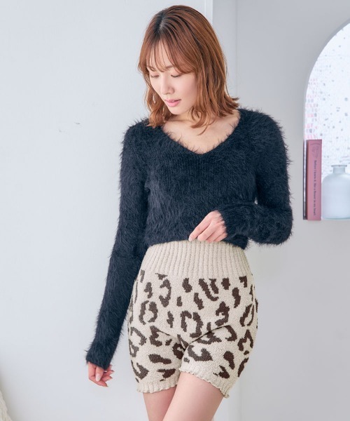 aimerfeel（エメフィール） 「温活」ヒョウ柄 ニット 腹巻付きパンツ