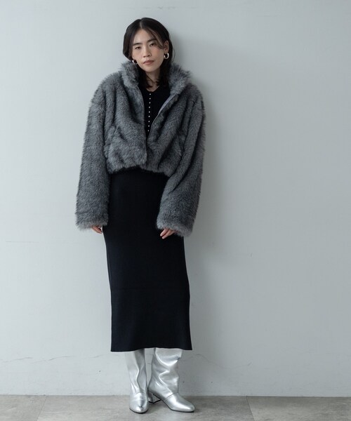 GALLEST フェイクファーブルゾン　グレー INDIVI GALLEST ブルゾン アウター 「再入荷」フェイクファーブルゾン