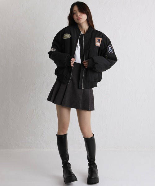  JEANS 中綿 ジャケット 黒 M レディース ロゴ ワッペン pumpkin port（パンプキンポート） ブルゾン アウター 中綿 ワッペン