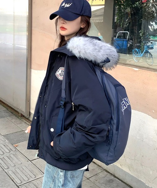 SHEENA（シーナ） ブルゾン アウター ワッペン付きファーフード中綿