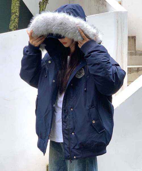 SHEENA（シーナ） ブルゾン アウター ワッペン付きファーフード中綿