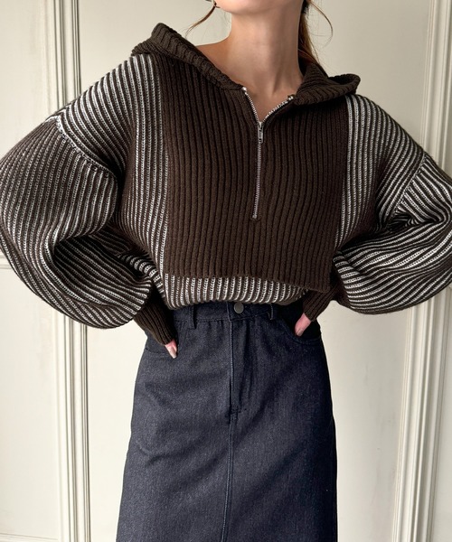 「JUNOAH」 長袖ニット MEDIUM チャコール レディース_画像2