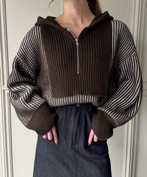 「JUNOAH」 長袖ニット MEDIUM チャコール レディース_画像3