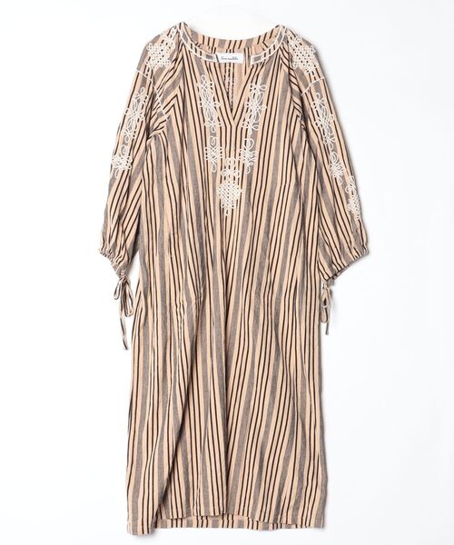 sara mallika（サラ マリカ） ストライプ柄長袖ワンピース S ベージュ