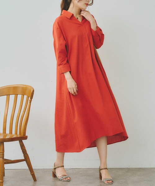 「Chez toi」 シャツワンピース FREE オレンジ レディース_画像8