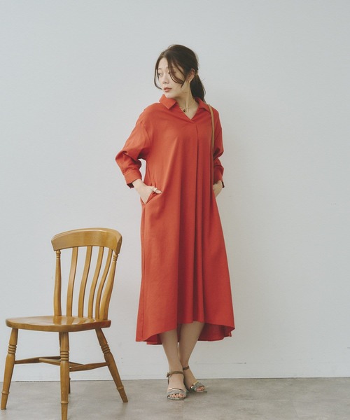 「Chez toi」 シャツワンピース FREE オレンジ レディース_画像9