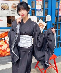 lovilyn 浴衣 セパレート浴衣 フリル袖 チェック柄 浴衣 帯セット