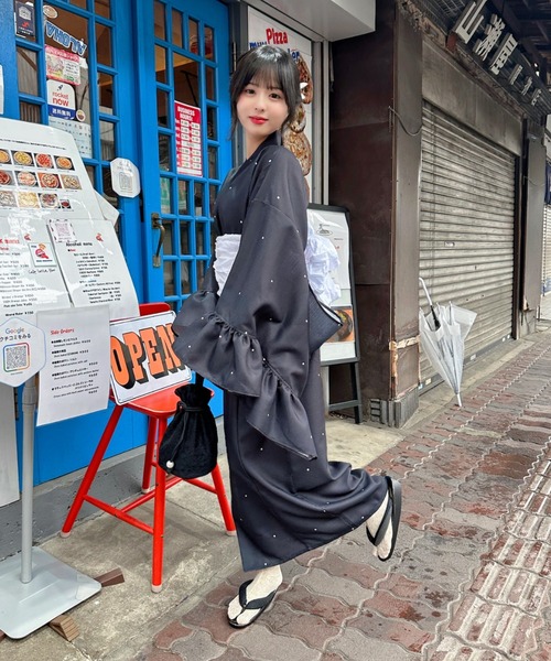 Ada. 浴衣 着付けのいらない 浴衣 3点セット フリルデザイン「2WAY