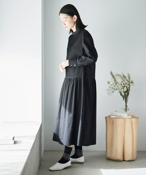 「Sunny clouds」 長袖ワンピース LARGE ブラック レディース_画像4