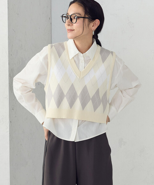 もち Gucci アーガイル柄 ベスト Mサイズ COMME CA ISM（コムサイズム） ベスト ジレ アーガイルVネックベスト