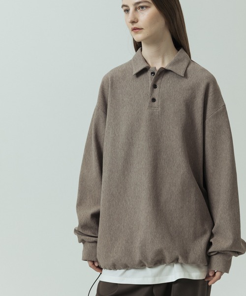 SLICK（スリック） ヘンリーネック tシャツ Pleats Knit Drawstring