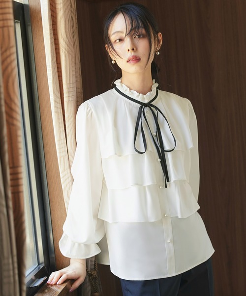 「RUIRUE BOUTIQUE」 長袖ブラウス M ネイビー レディース_画像2