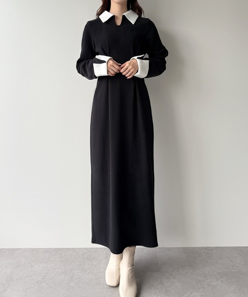 「junoah」 長袖ワンピース MEDIUM チャコール レディース_画像2