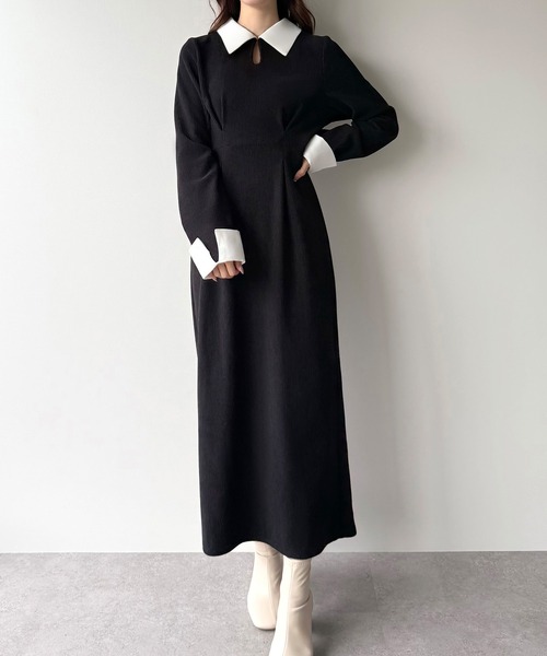 「junoah」 長袖ワンピース MEDIUM チャコール レディース_画像3