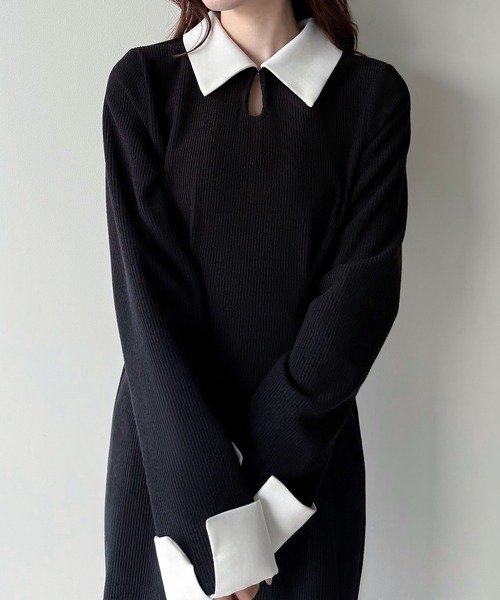 「junoah」 長袖ワンピース MEDIUM チャコール レディース_画像6