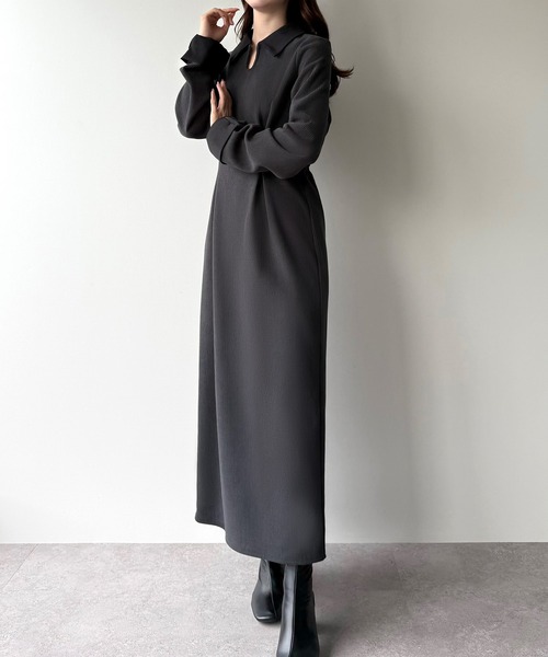 「junoah」 長袖ワンピース MEDIUM チャコール レディース_画像9