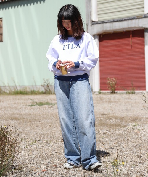「FILA」 スウェットカットソー LARGE オートミール レディース_画像3