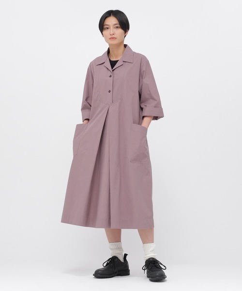 【洗える】MHL プリーツ シャツワンピース ロング 長袖 エムエイチエル MHL.（エムエイチエル） ワンピース WASHED COTTON POPLIN : ZOZOTOWN