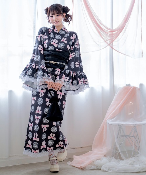 浴衣 「簡単着付け/セパレート浴衣」上衣・スカート・オーガンジー飾り帯 3点セット「ロリータ凛姫浴衣」 レディース_14