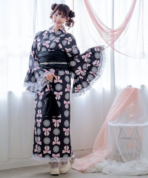 BODY LINE 浴衣ドレス セパレート 帯 巾着 セット 大人 バラ BODYLINE 浴衣 「簡単着付け/セパレート浴衣」上衣・スカート
