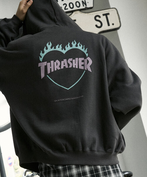 スラッシャー パーカー青 thrasher パーカー ネイビーの通販
