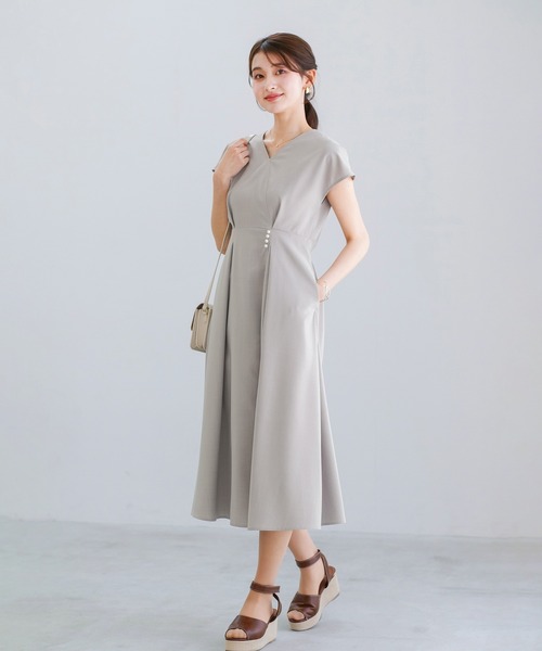 ★一回着用★サスペンダー付き パフスリーブ 半袖ワンピース　グレーM パーティードレス ワンピース 夏 半袖 「 一枚で決まる 」 ポリ
