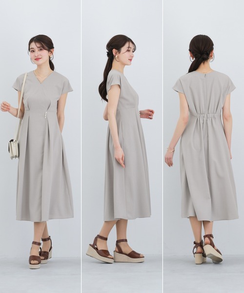 ★一回着用★サスペンダー付き パフスリーブ 半袖ワンピース　グレーM パーティードレス ワンピース 夏 半袖 「 一枚で決まる 」 ポリ