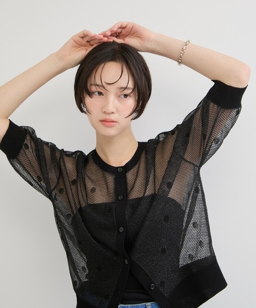 le cercle ADAM ET ROPE' カーディガン 半袖 ドットメッシュ