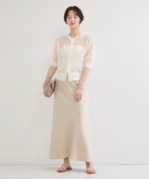 LE CERCLE par rope' カーディガン 半袖 ドットメッシュカーディガン