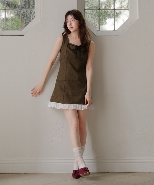 fupel 　ドットフリルミニワンピース　ブラウン fupel ワンピース dot frill mini onepiece / ドットフリルミニ