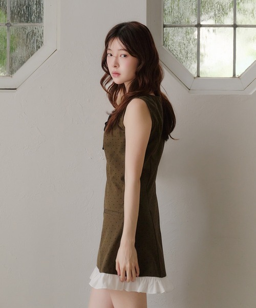 fupel 　ドットフリルミニワンピース　ブラウン fupel ワンピース dot frill mini onepiece / ドットフリルミニ