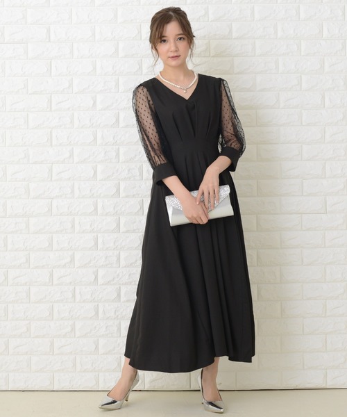 Lace Ladies（レースレディース） ドレス ドット柄 シアー袖 ロング