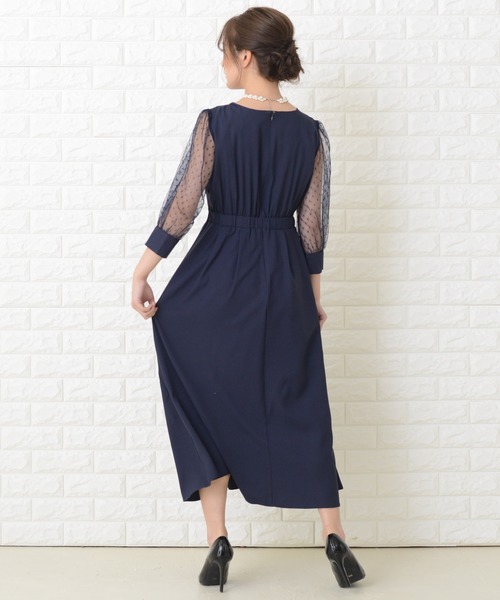 Lace Ladies（レースレディース） ドレス ドット柄 シアー袖 ロング