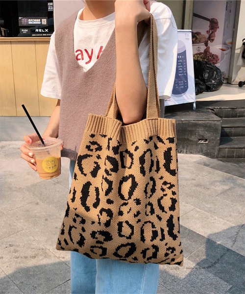 aimoha（アイモハ） トートバッグ レオパード柄のa4サイズの入るニット