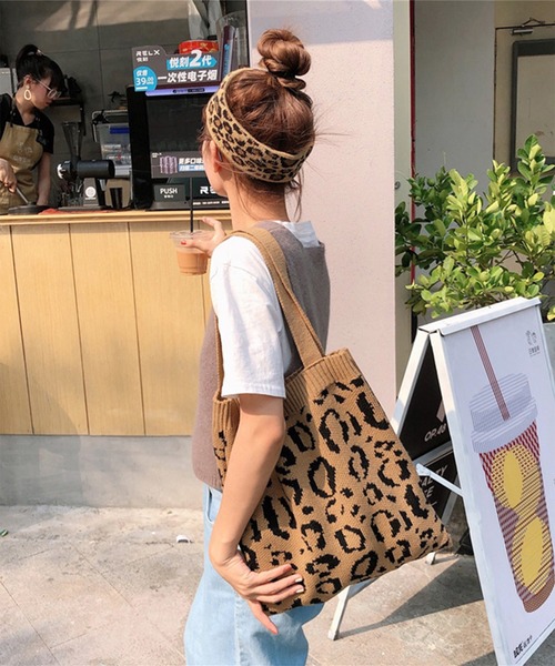 aimoha（アイモハ） トートバッグ レオパード柄のa4サイズの入るニット