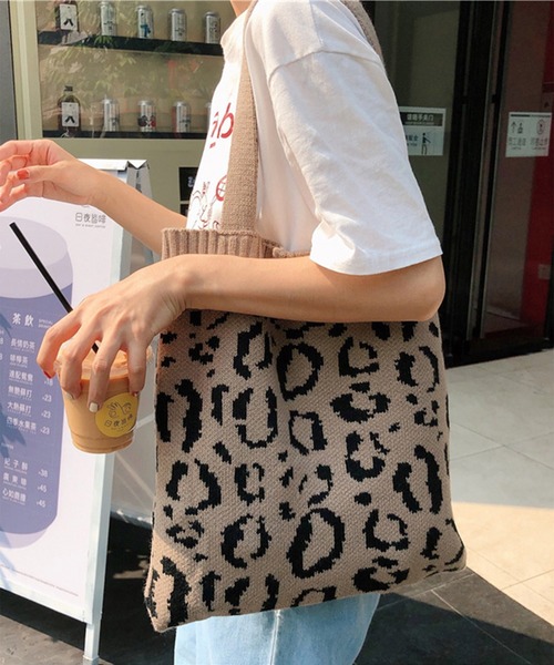 aimoha（アイモハ） トートバッグ レオパード柄のa4サイズの入るニット