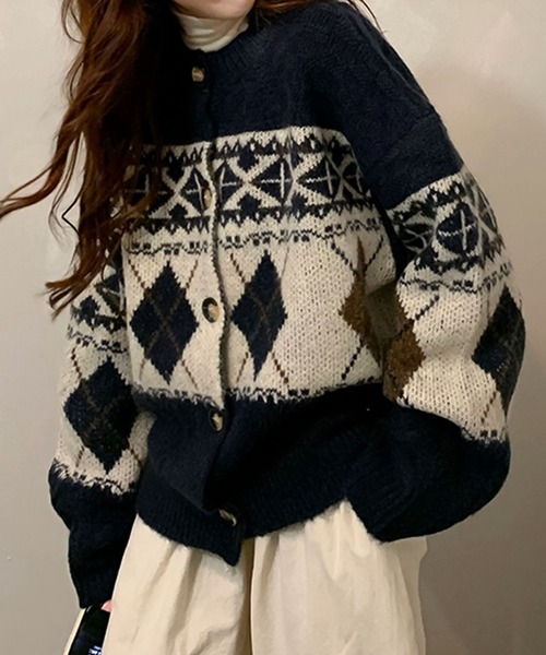 Girly Doll ニット セーター アーガイル柄ニットカーディガン