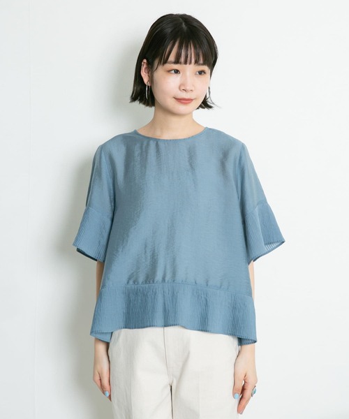 KBF シャツ ブラウス 「WEB/一部店舗限定」ミニプリーツ切替