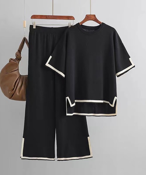 Doula セットアップ 配色ニットプルオーバー＆パンツ レディース