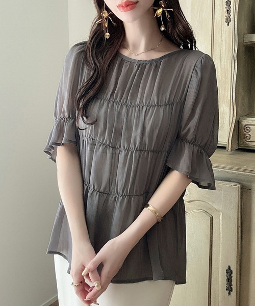 ブラウス シャツ 2wayシャーリングシャツ レディース ブラウス シャツ 2WAYシャーリングブラウス レディース