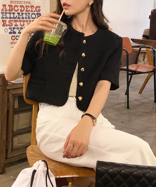 ハート ノーカラー ジャケット ボタン 綺麗め ショート丈 韓国 zyz8336_1.jpg