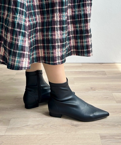 MAMIAN（マミアン） ブーツ ポインテッドトゥ ストレッチ フラット