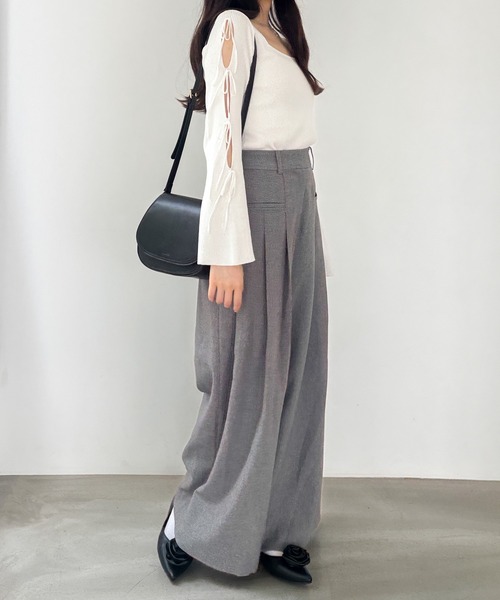 Heather（ヘザー） スラックス パンツ シャークスキンワイドパンツ