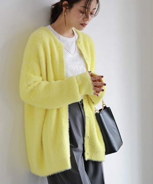 OHGA シャギーコーディガン　コート　カーディガン Pierrot（ピエロ） コート アウター ショートシャギーコーディガン