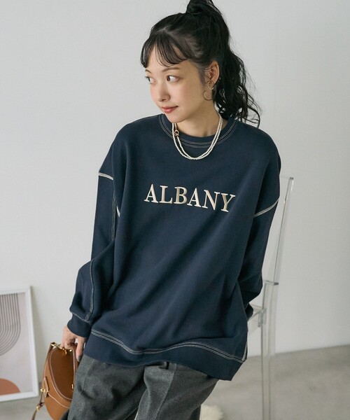トレーナー スウェット 配色ステッチ裏起毛スウェットプルオーバー レディース TREOVER トレーナー スウェット 配色ステッチ・刺繍ロゴ 裏起毛