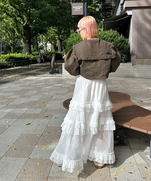 【ADORE】　ジップアップジャケット　ブルゾン　フリルカラー　38 日本製 Anely ブルゾン アウター スエードタッチ レース襟 ジップアップ