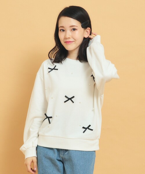 PINK-latte（ピンクラテ） tシャツ 毎日着たい！リボンパール裏毛