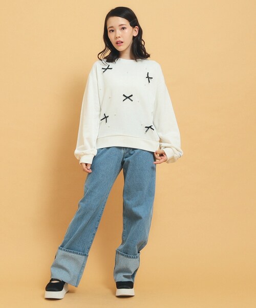 PINK-latte（ピンクラテ） tシャツ 毎日着たい！リボンパール裏毛