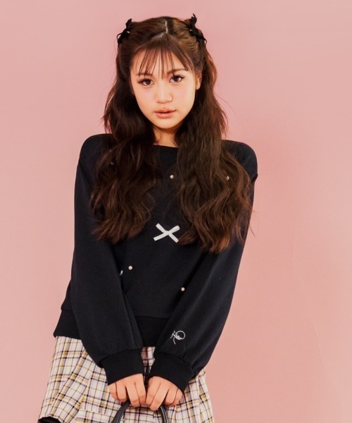 ☆Ree☆★新品 ピンクラテ★りぼんパ－ルトップス 160 PINK-latte（ピンクラテ） tシャツ 毎日着たい！リボンパール裏毛