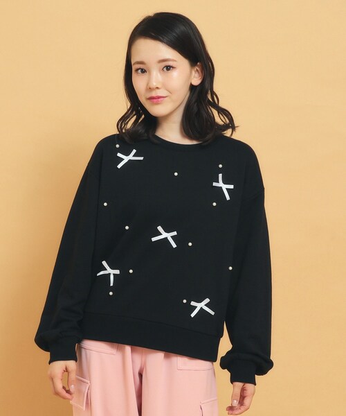 PINK-latte（ピンクラテ） tシャツ 毎日着たい！リボンパール裏毛